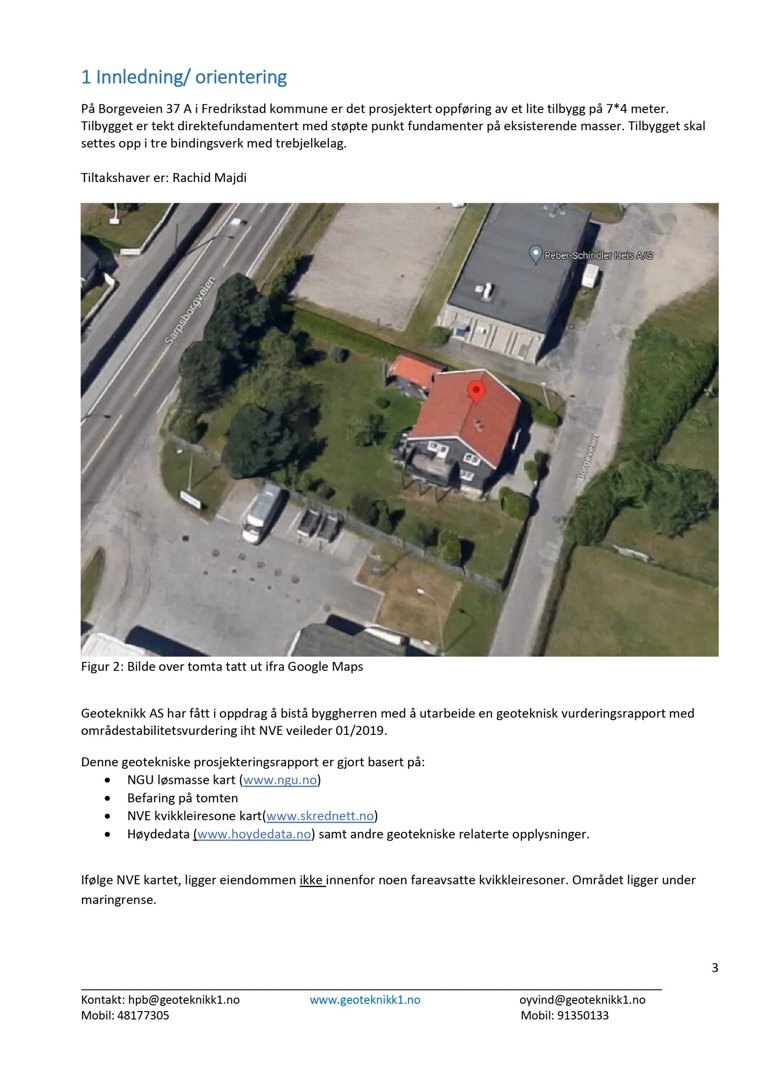 Satellittbilde (Google Maps) av eiendom med to bygninger og en rød markør.