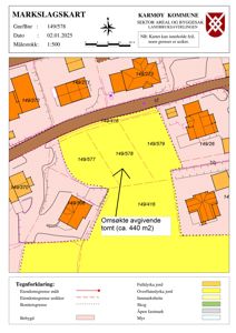 Markslagsskart som viser eiendomsgranser, bebyggelse og arealbruk for eiendommen 149/578 i Karmøy kommune.