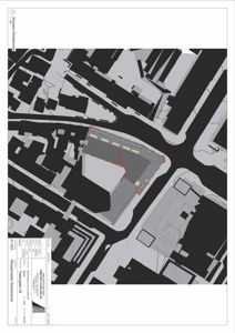Situasjonsplan som viser eksisterende bygninger og tomteforhold i området rundt Teatergaten 34.