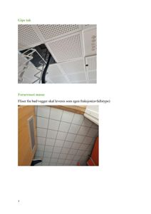 Fotografier av et gips tak og fliser fra bad/vegger i en bygning.