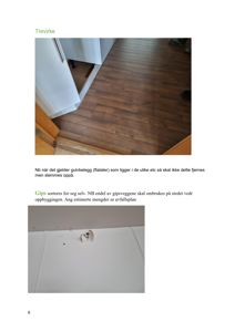 Fotografier av gulvbelegg (trevirke) og gipsvegg i en byggesak.