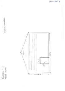 Håndtegnet fasadeopprikk (fra nord) av en bygning med mål og vindusdetaljer.