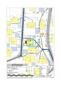 Situasjonskart som viser eiendomsnummer, areal, bygninger, vegnett og grenser for en byggesak.