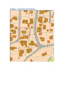 Kartutsnitt (situasjonsplan) som viser tomtens plassering i forhold til nabolag, veier og høydemålinger.