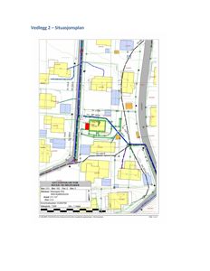 Situasjonsplan (tomtekart) som viser bygningens plassering i forhold til nabolaget, veier og eiendomsgrenser.