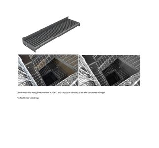 Bildet viser en teknisk tegning av en gulvbrønn med gitter, samt to fotografier av en ferdig utført gulvbrønn sett fra oven. Under bildet står det tekst om TEK17 krav.