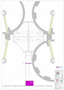 Etasjeplan eller plantegning som viser romfordeling, vegger og innredning i et bygg.