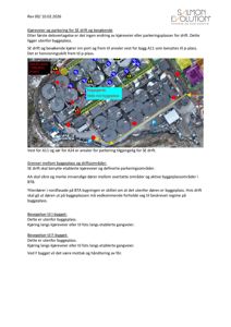 Luftfoto av et industriområde med kjøreveier, parkeringsområder og byggeplasser merket med symboler og tekst.