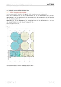 Etasjeplan (Plan 1) som viser romfordeling og overleverte områder i en bygning.