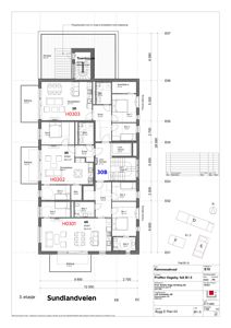 Etasjeplan for 3. etasje av et 'Townhouse' med romfordeling, stue, soverom og bad.