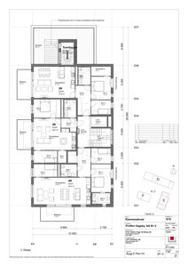 Etasjeplan for 3. etasje av en bygning, som viser romfordeling, stueplass, soverom, bad og trapp.