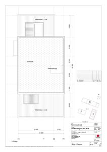 Etasjeplan (Takplan) som viser romfordeling, takterrasser og heisoppbygning.