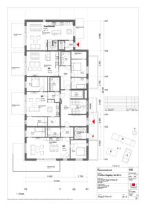 Etasjeplan for 1. etasje av en bygning, som viser romfordeling, størrelser og funksjoner.