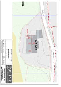 Situasjonsplan som viser tomtens grenser, nabolag (Hollund), og plassering av bygninger med tilhørende eiendomsnummer.