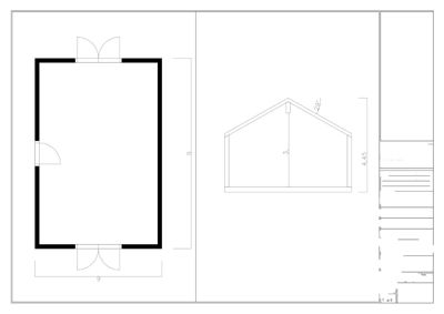 Tegning som viser etasjeplan (48,1 m²) og snitt (høyde 4,45 m) for en bygning.