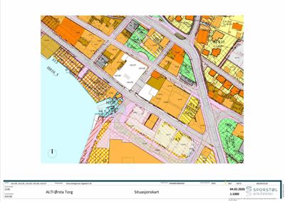 Situasjonskart som viser eiendomsforhold, tomtegrenser og bygningsplassering i området ALTI Ørsta Torg.