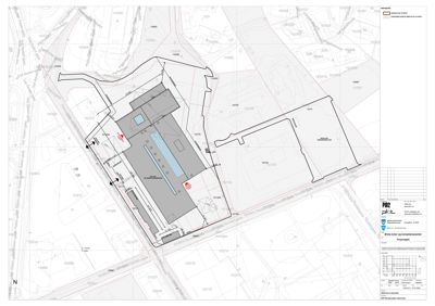 Situasjonsplan som viser bygningens plassering i forhold til tomme, veier og nabolag.
