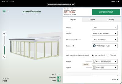 Fotografi av en 3D-modell av en 'Pult' fra Willab Garden, vist i en konfigurasjonsverktøy.