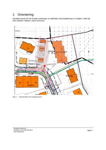Situasjonsplan som viser tomt, eksisterende og nybygd bebyggelse, samt vegnett.
