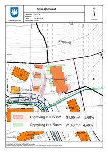 Situasjonskart som viser eiendomsnummer, bygningstilhørighet, vegnett og topografi.