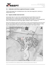 Situasjonsplan eller oversiktskart som viser bygningsplassering, terrengform og områder med marin leire i et byggeområde.