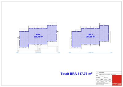 Bildet viser etasjeplaner (1. etasje og 2. etasje) med romfordeling og arealoppsett (BRA).