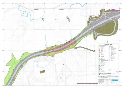 Situasjonsplan som viser tomtens beliggenhet i forhold til veier, vassdrag og topografi, med fargekoding for ulike arealtyper.