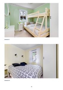 Fotografier av to soverom (Soverom II og Soverom III) med innredning.