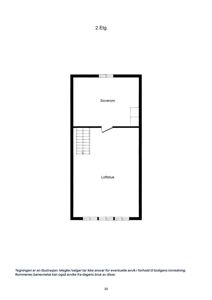 Etasjeplan for 2. etasje som viser romfordeling (soverom, loftstue) og trapp.