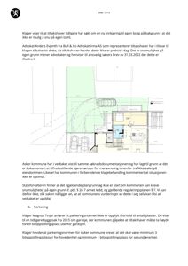 Etasjeplan som viser romfordeling, parkeringsplasser og en grønnfarget sonering (sannsynligvis etableringsområde eller tilgangsområde).