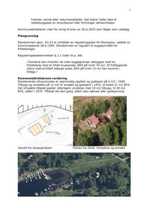 Bildet viser en situasjonsplan (utsnitt) som illustrerer tomtens form og plassering i forhold til omgivelsene, samt et flyfoto av bygningene på tomten.