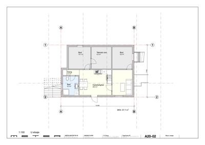 Etasjeplan (U-etsasje) som viser romfordeling, arealer og funksjoner i et hus.