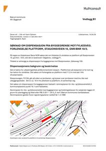 Situasjonsplan som viser plassering av en jernbanestasjon (Stasjonsveien 10) i forhold til en fylkesvei (FV159). Tegningen illustrerer et søknad om å forlenge en plattform og viser avstander til senterlinje og jernbane.