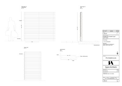 Detaljtegning av en betongutvendt fasade med innstøpte trelist og isolasjon.