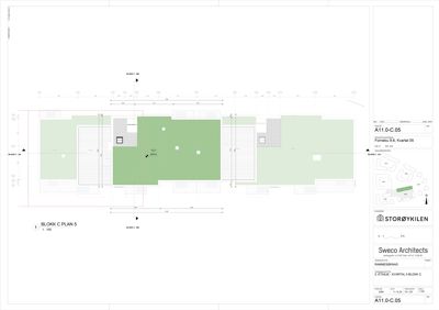 Etasjeplan (5. etasje) for BLOKK C i byggetaket 'Formebu 9.6', som viser romfordeling og dimensjoner.