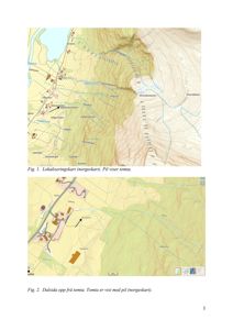 Bildet viser to kart (norgeskart) som viser lokalisering av eiendom og nabolag.