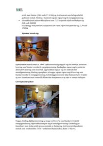 Fotografier av et kjøkken i hovedetasje og et grovkjøkken i kjeller, inkludert tekst om avfallsbehandling.