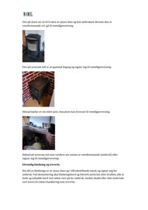 Dokument med tekst og fire fotografier av ovner, peiser og treverk som skal sorteres for ombruk eller metallgjenvinning.