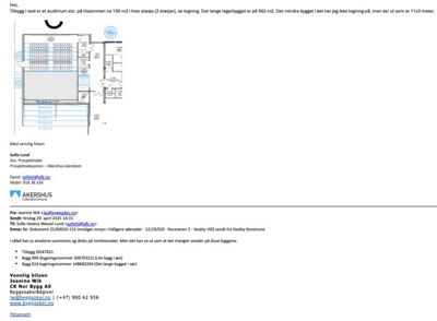 Etasjeplan (plantegning) som viser romfordeling og arealer for et bygg.
