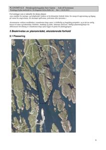 Flyfoto eller satellittbilde av et kystområde med en uthevet planområde (Søre Gjørøy) og tekstdokumentasjon.