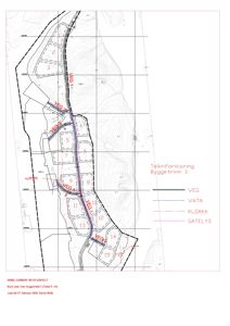 Situasjonsplan for Søre Gjerøy Bustadfelt som viser tomtene 5-14, vegnett, vann og kloakkledninger.