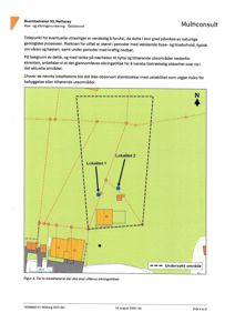 Kart som viser et undersøkt område med markerte lokaliteter (1 og 2) og en bygning (53) i Buerstadveien 53, Natterøy.