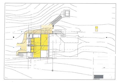 Etasjeplan (SØRKNAD TILBYGG) som viser romfordeling, arealer og fasader.