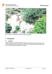 Dronebilde av et fjellskrent med to markerte lokalteter (Lokalitet 1 og Lokalitet 2) som skal sikres.