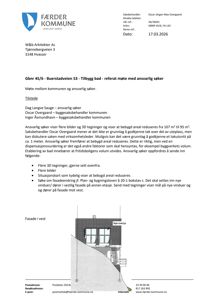 En fasadetegning (opprikk) av bygningens vestside som viser vinduer og takoverlys.