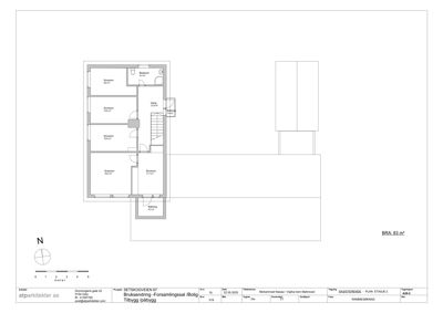 Etasjeplan (plan 2) som viser romfordeling, arealer og plassering av trapp og bad.