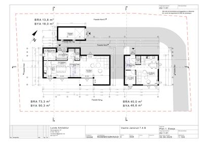Etasjeplan (Plan 1. Etasje) som viser romfordeling, mål og areal for en bolig.