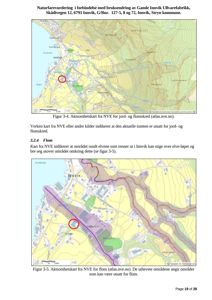 Bildet viser to kart (aksomhetskart) fra NVE som illustrerer jord- og flomskred-utsatt områder i Innvik.