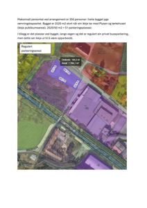 Situasjonsplan som viser bygningens plassering på tomt, vegnet, og regulerte parkeringsarealer med arealopplysninger.