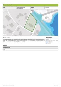 Kart over et fareområde for flom, som viser oversvømmelsesområder og en grønn markert tomt.